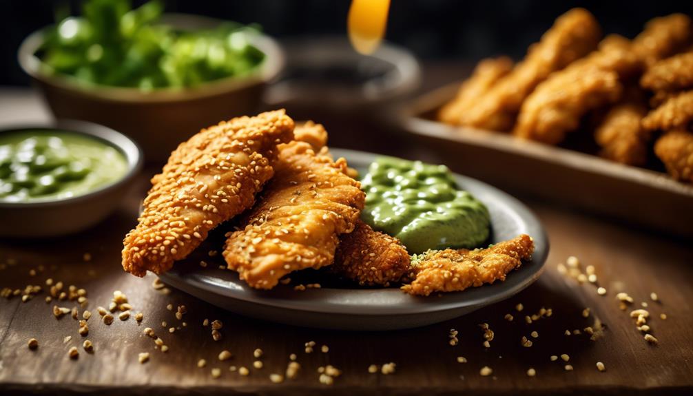 crispy chicken tenders with sesame crust