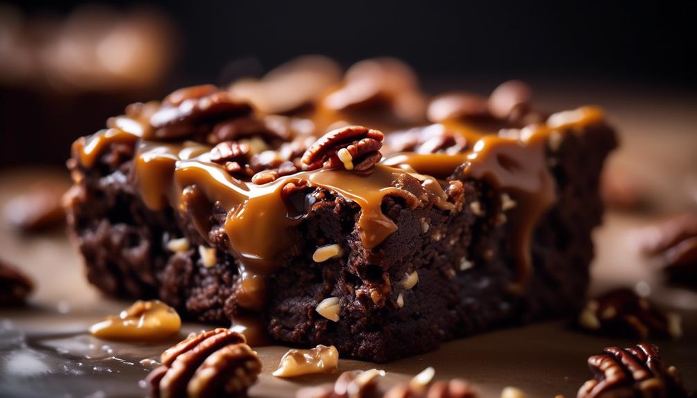 decadent chocolate brownies with salted caramel and pecans