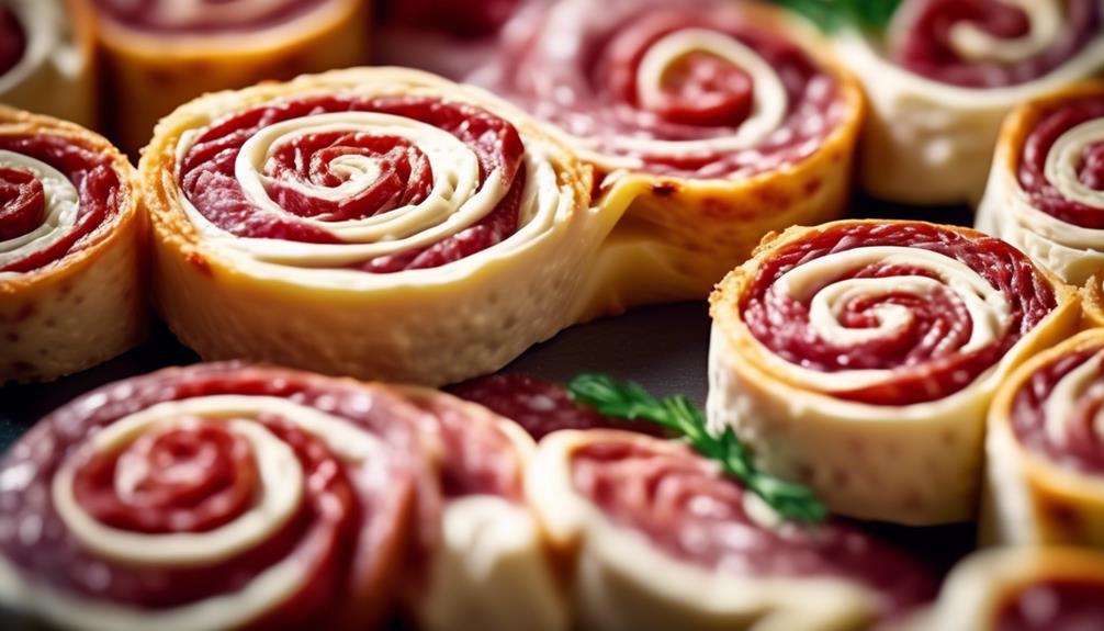 delicious appetizer with salami and cream cheese