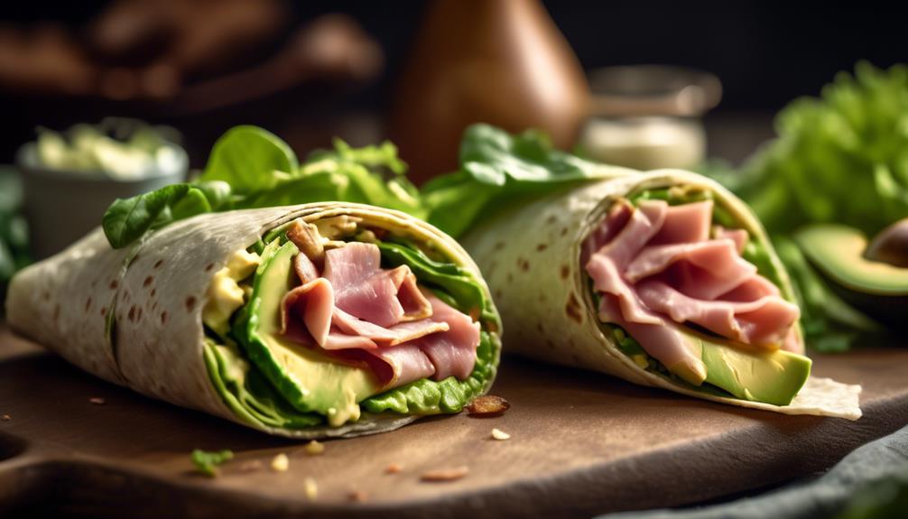 delicious breakfast wrap with avocado and ham