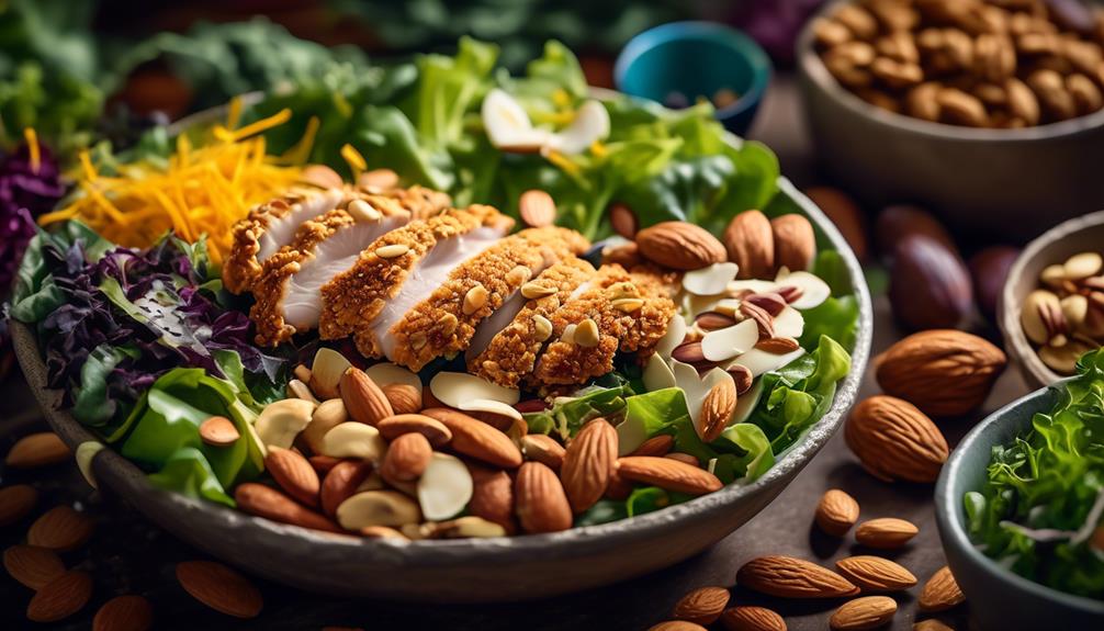 delicious salad with almond crusted chicken