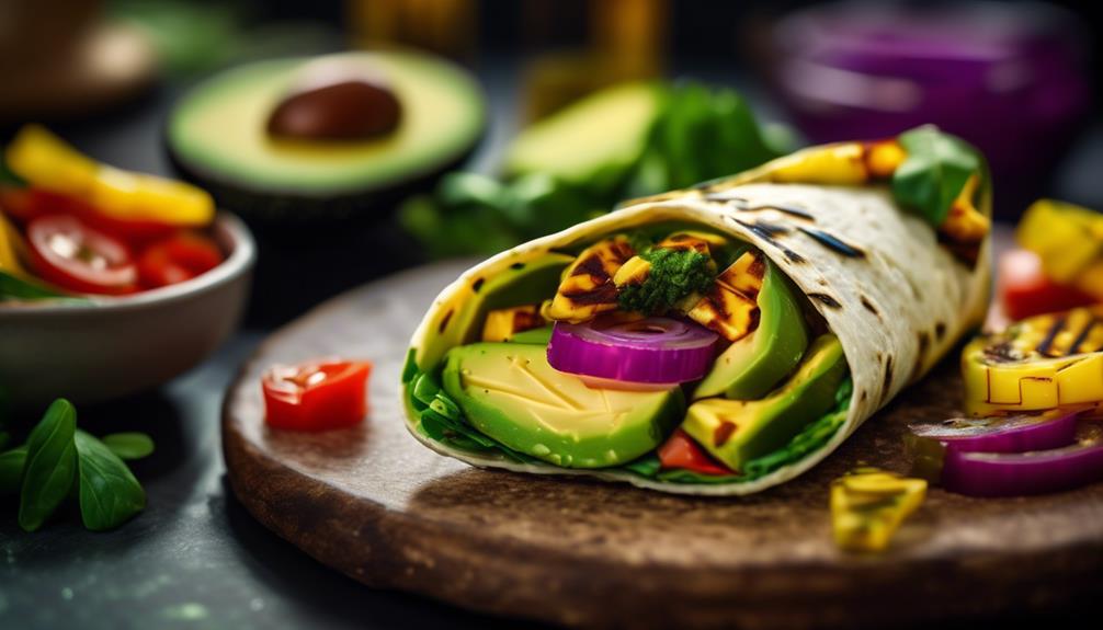 delicious vegetarian wraps with avocado and halloumi