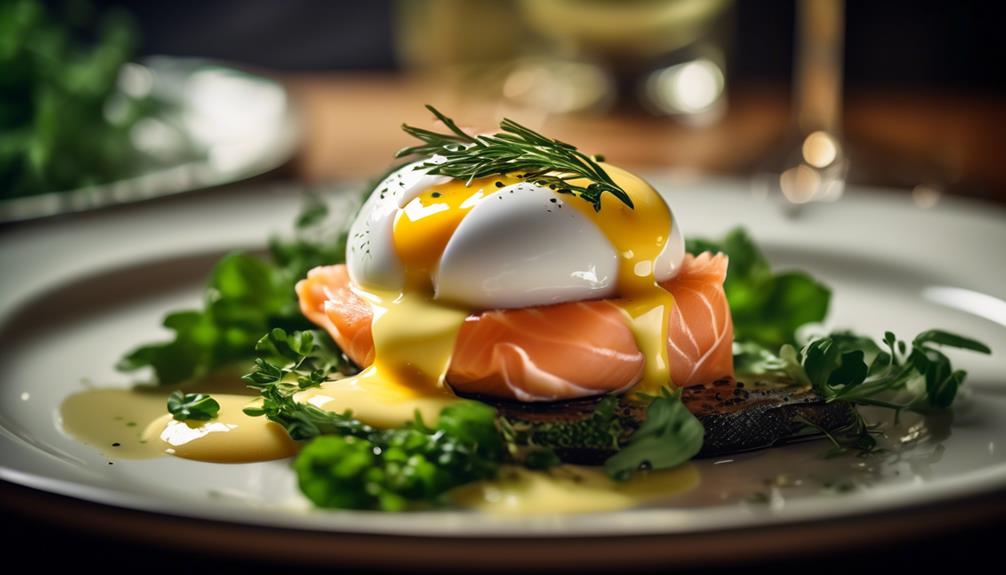 elegant brunch with poached eggs and smoked salmon