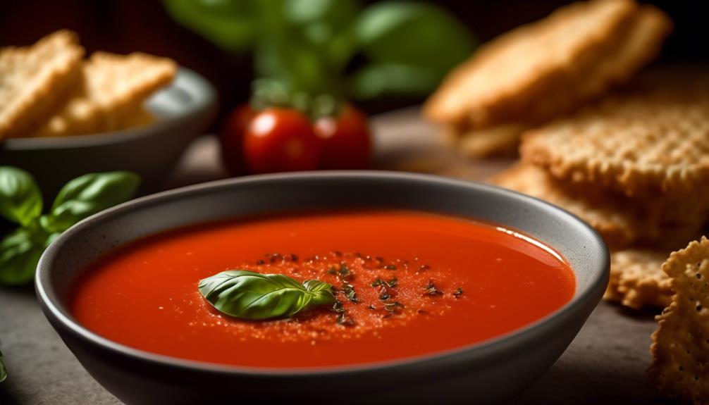 flavorful tomato soup and parmesan crisps