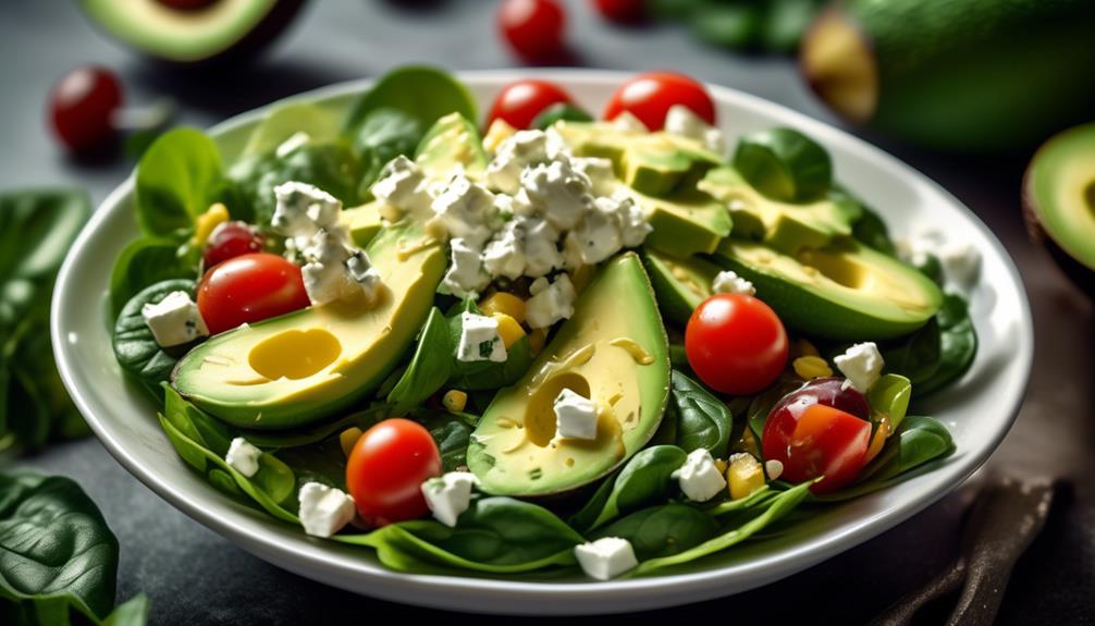 healthy morning salad with avocado and spinach