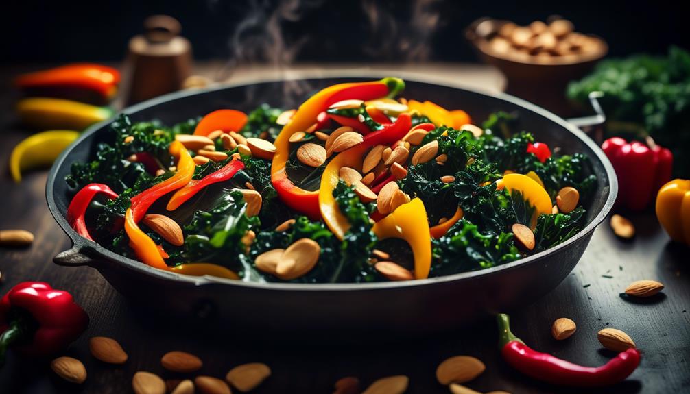 healthy stir fry with kale and almonds