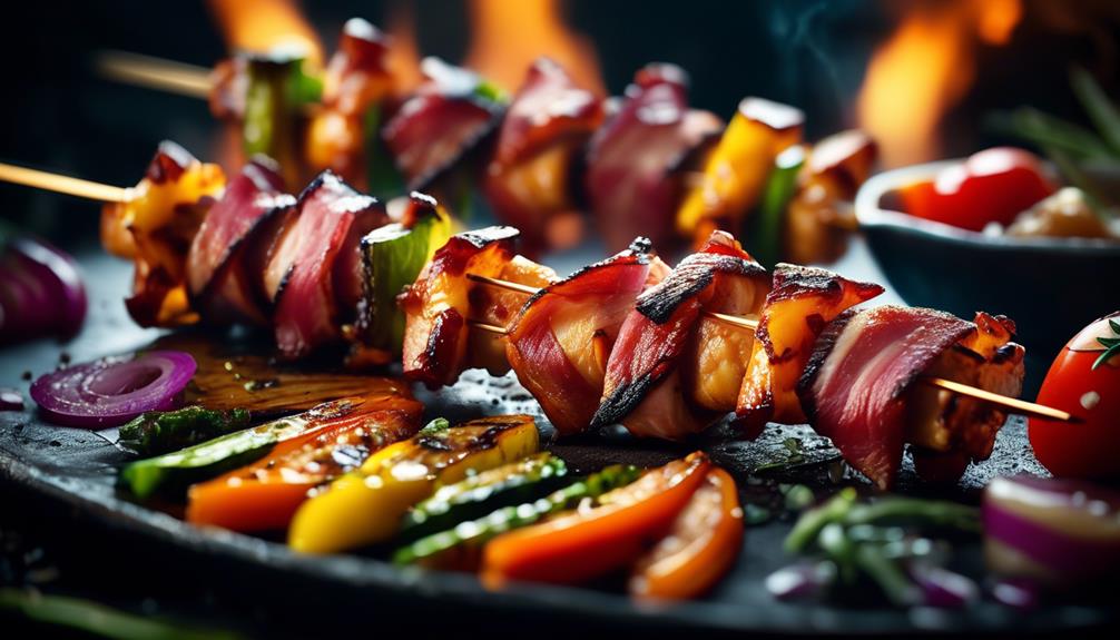 savory bacon wrapped chicken skewers