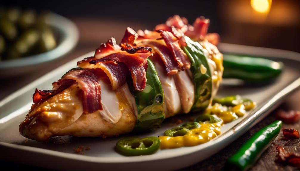 savory chicken stuffed with jalapeno and wrapped in bacon