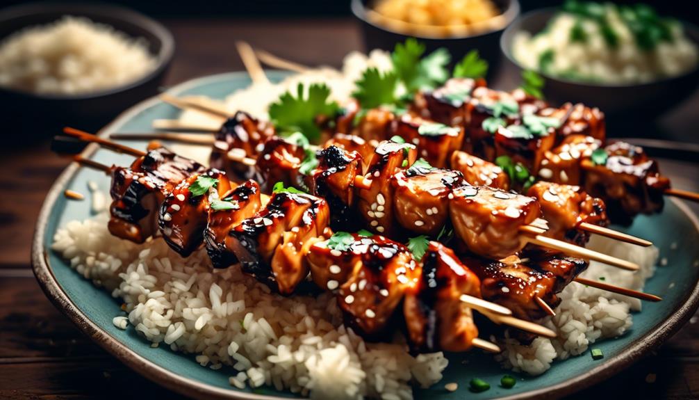 teriyaki chicken skewers and cauliflower rice