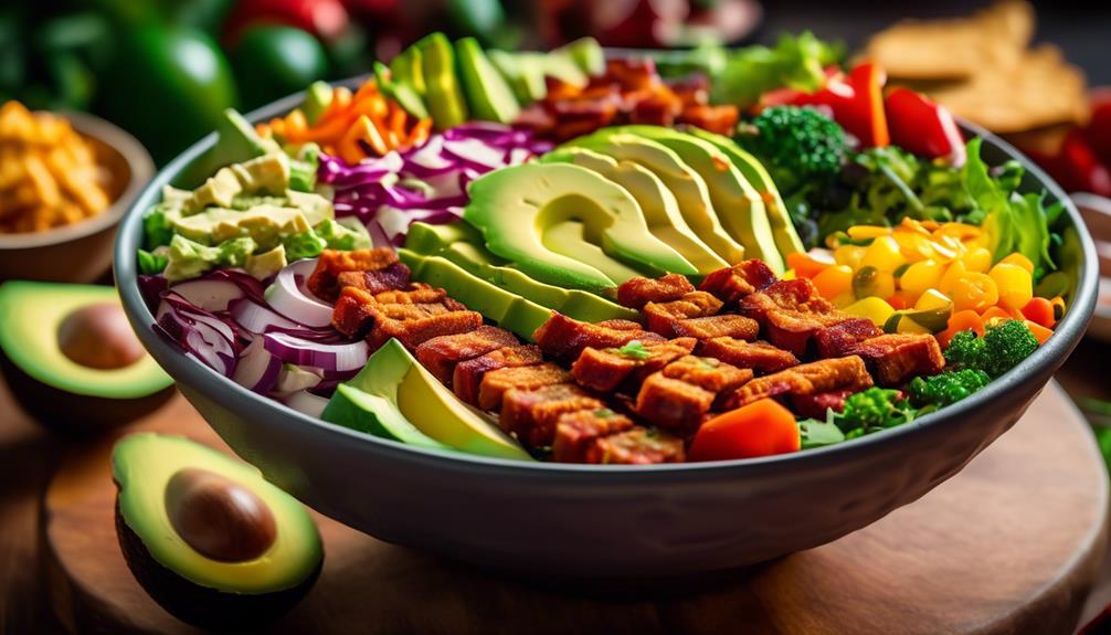 vegan salad with tempeh bacon and avocado