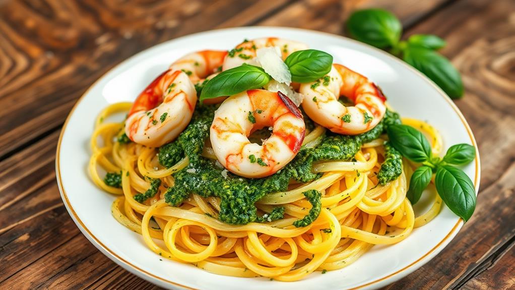 shrimp keto pesto spaghetti